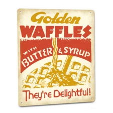 Golden Waffles Butter & Syrup Sign Breakfast Restaurant Diner Pancake House 123