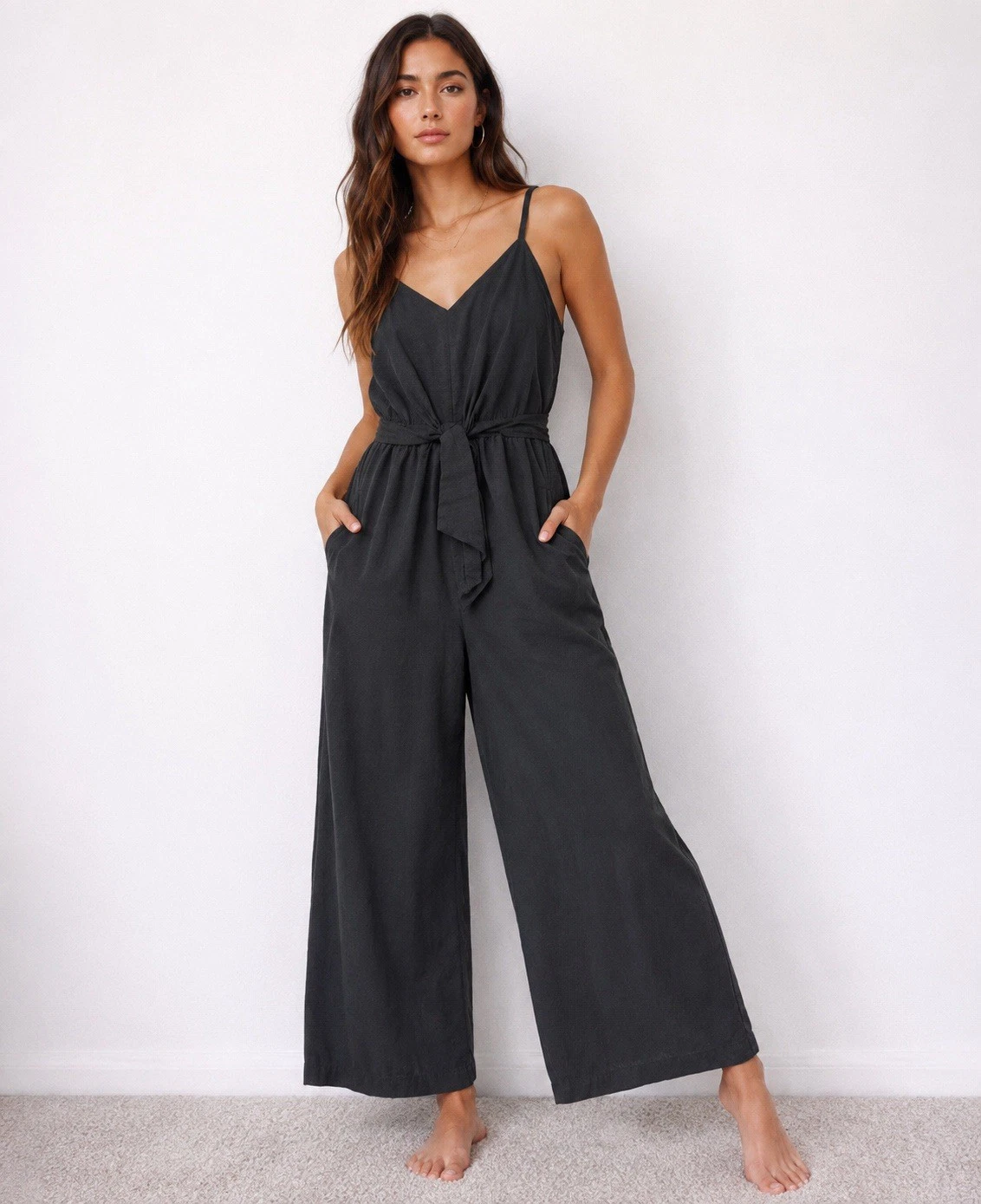 Simply Vera linen blend black wide leg jumpsuit minimalist chic elegant timeless