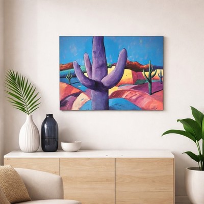 Downe Burns Caliente Cactus Art - 28x21 Inch Wall Plaque