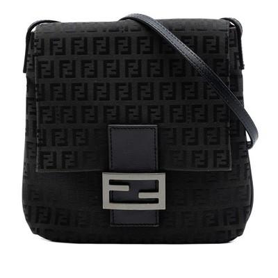Fendi Zucchino Canvas Crossbody Pre-Loved Bag Black