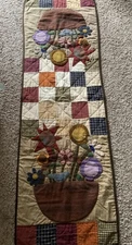 Fall Primitive Handmade Felted Wool Applique Table Runner 5’ X  20” Wide Vtg