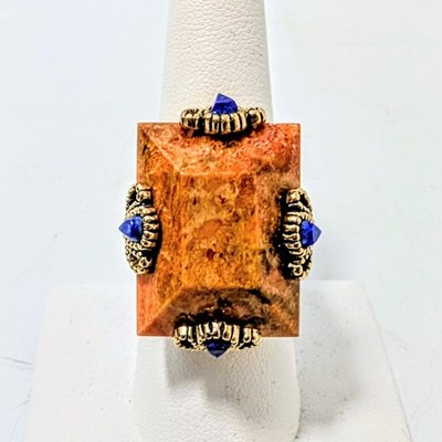 Barse Spiney Oyster Lapis Prismatic Gold Tone Bronze Statement JTV Ring 8.25