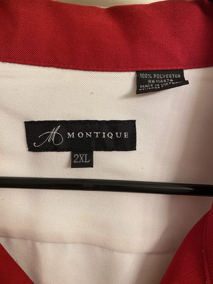 Montique Men's SS Red/White Button Down Shirt 2XL Polyester - Image 2 of 4