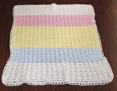 Handmade Crochet Baby Blanket Pastel Striped Afghan Crib Blanket 36x34 Nursery