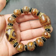 Tibetan Three Eye Dzi Bead Bracelet Chalcedony Agate Amulet for Men