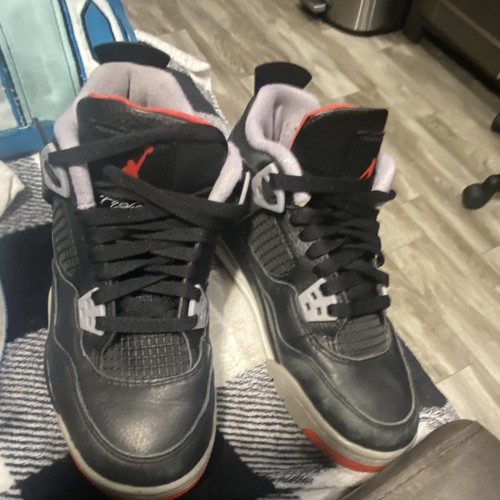 Jordan Air Jordan 4 Mid Top Leather Sneakers Black Gray Red Lace Up Pre-Owned
