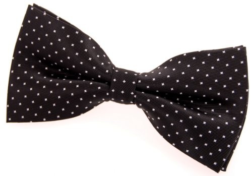 Pin Dots Woven Microfiber Pre-tied Bow Tie (5") Black With White Pin Dots