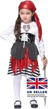 Girls Pirate Costume Kids Book Day Fancy Dress Outfit Caribbean Bucaneer 5-7 yrs