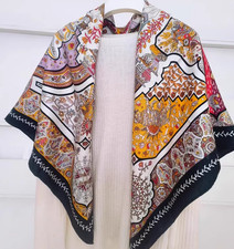 70 Cashmere 30 Silk Wrap Scarf Brown Totem Print Double Face Print Shawl 43''