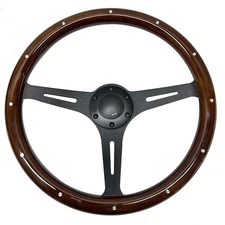 Hiwowsport 15" Wood Grain Steering Wheel 1.5"  Black 3 Sporke W Riveted 6 bolts