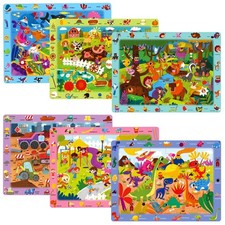 BenBen Large Wooden Puzzles for Kids Ages 4-6, 6 Pack 24 Piece Search and Fin...