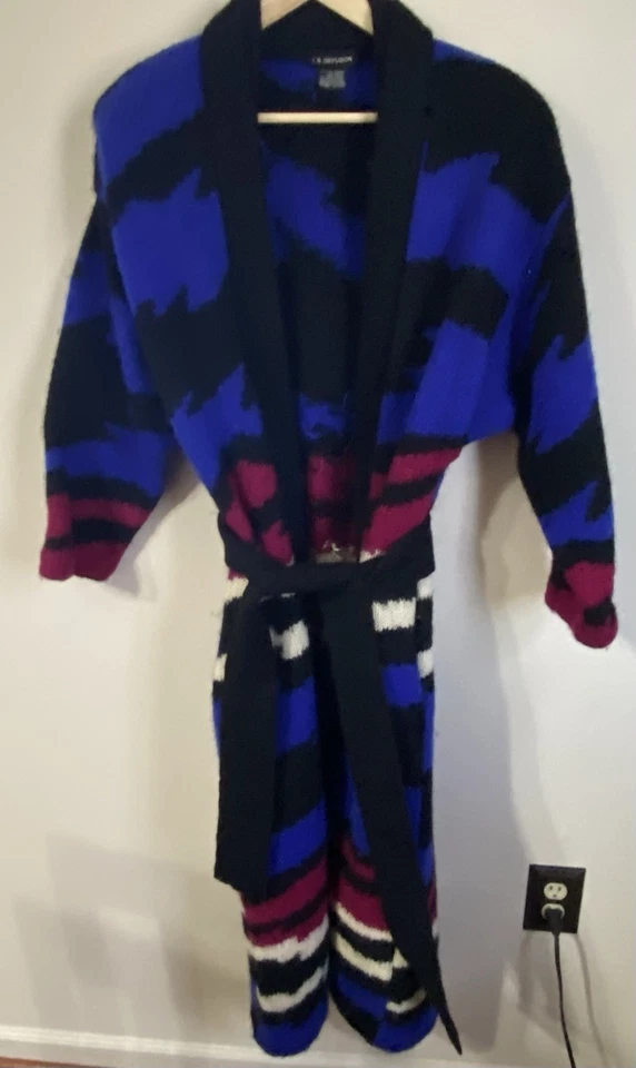 Vintage Retro 80’s IB Diffusion Wool Mohair Cardigan Duster Sweater Belt XL - Image 2 of 4