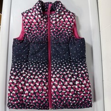 Valentine's Lands' End Vest Kid Small 4 Blue Pink Heart Puffer Insulated Lined