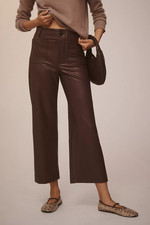 NWT Anthropologie Brown Maeve Colette Cropped Wide-Leg Pants-Faux-Leather, 34