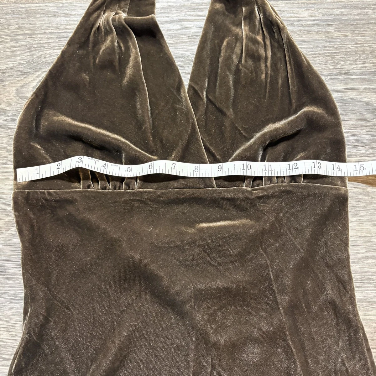 Express 90s Y2K Brown Crushed Velvet Halter XS Retro Club Festival Going Out Top