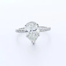 Side Stone Engagement Ring Classic 14K Gold 3.11 CT Pear Lab-Grown Diamond F VS2