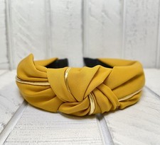 Hair Accessory Fabric Top Knot Headband Mustard Yellow With Gold Trim Accent