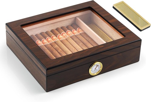Elegant Walnut Cigar Humidor for 25 with Hygrometer & Spanish Cedar Lining - Picture 3 of 9
