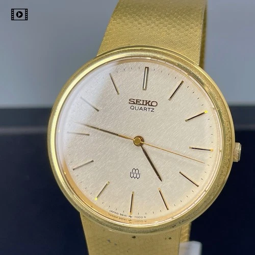 Vtg1980 [N.Mint/Box] SEIKO Dolce Twin Quartz 32mm 9641-7000 Gold Men's Watch