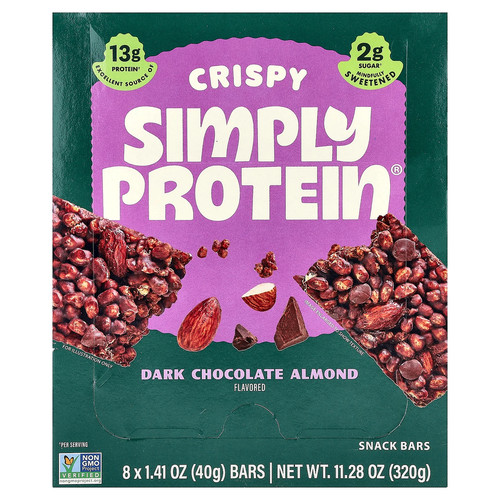 Crispy Snack Bars, Dark Chocolate Almond, 8 Bars, 1.41 oz (40 g) Each