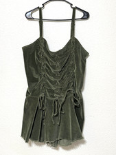 Current Mood Dress Womens 2XL Green Corduroy Lace Up Corset Mini Grunge Vamp