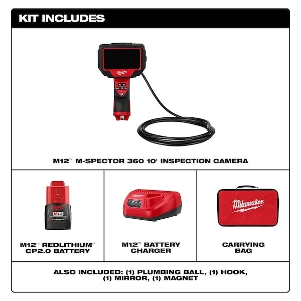 Cámara de inspección Milwaukee Tool 2324-21 M12 M-Spector 360 10' Foto 3 de 4