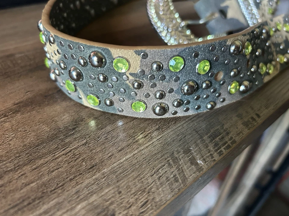 Nuevo Cinturón Ariat Verde Estrás Metal Tachonado Western. Cuero Foto 2 de 4