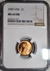 NGC MS-64 RB 1909-P VDB Lincoln Cent, Cartwheeling, Arguably Full-Red Blazer.