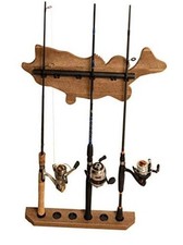 Fish-Shaped, Vertical Wall Rod Rack for Fishing Rod Distressed,ArchedBass