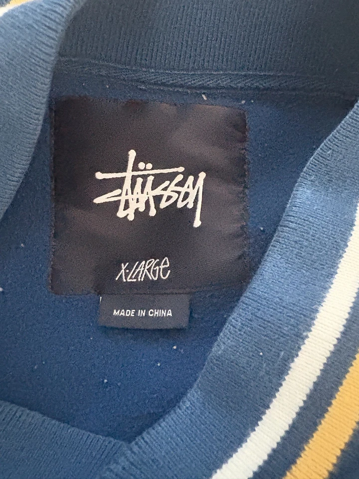 Chaqueta Universitaria Bombardero Vintage Stussy World Tour LANA (EXTRA GRANDE) Azul y Amarillo Foto 4 de 4