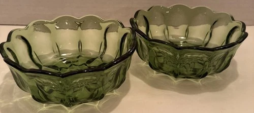 Anchor Hocking Fairfield Green Glass 6” Salad Bowls- Set Of 2 - EUC