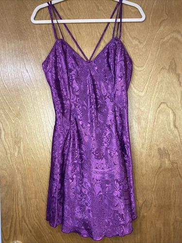 UNDERCOVER Abito Slip Vintage Victorias Secret Etichetta Oro Raso Floreale Paisley Viola M