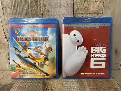 NEW LOT OF 2- Disney Planes Fire & Rescue, Big Hero 6 Blue-Ray+DVD