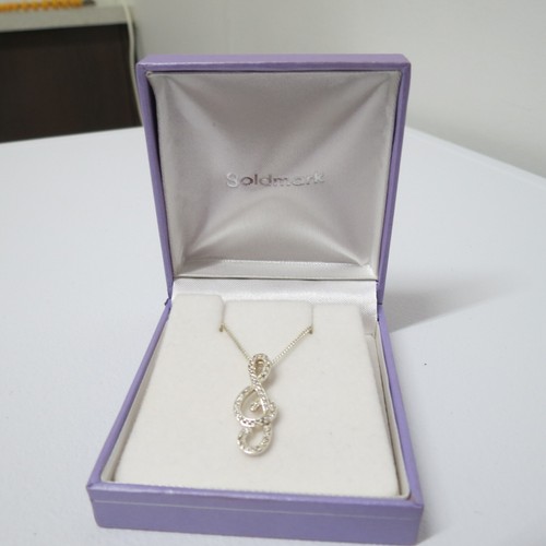 Sterling silver musical note pendant cz stones + sterling silver chain as new - Picture 2 of 10