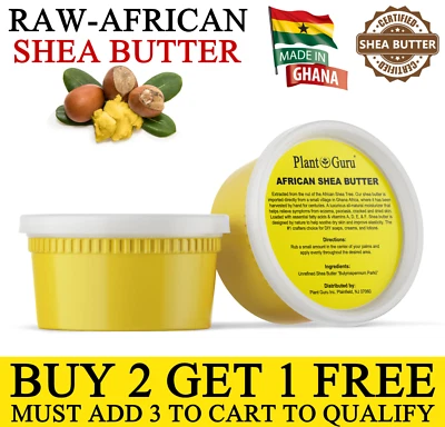 PLANT GURU Raw African Shea Butter 12 oz. 100% Pure Organic Unrefined Natural From Ghana