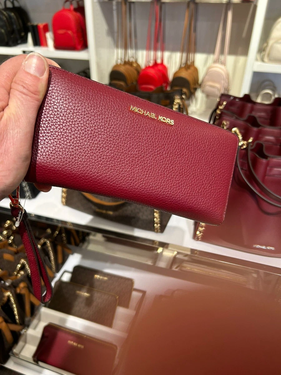 Michael Kors Ladies Fashion Wristlet Long Zip Around Wallet Clutch Dark Cherry