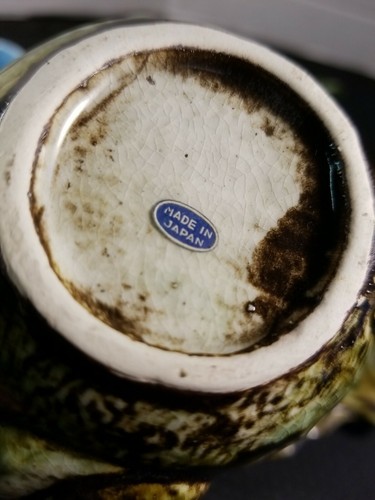Vintage Giappone tazza da tè piattino conchiglia ostrica guscio verde blu lotto di 4 - Foto 5 di 12