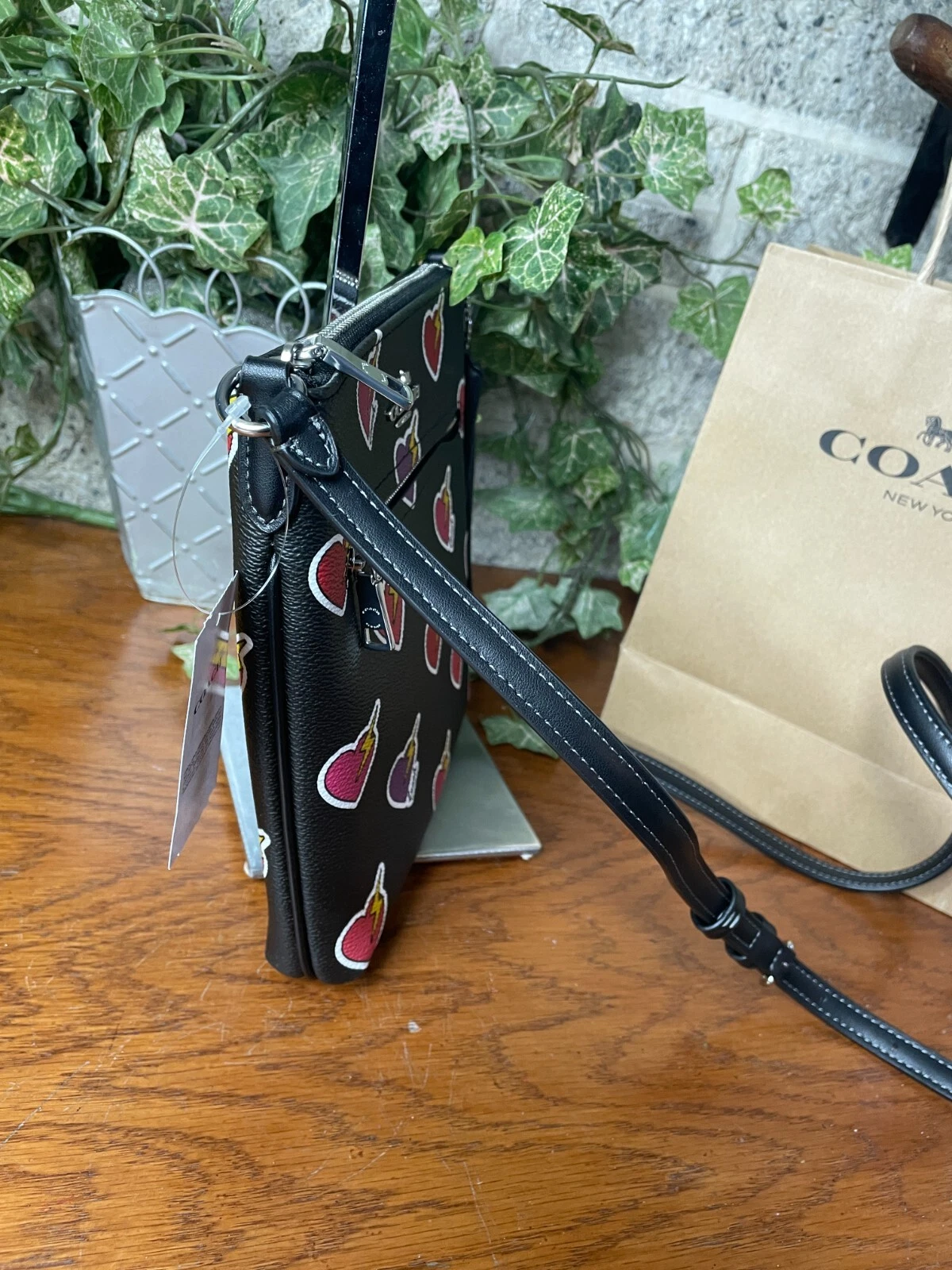 BORSA A TRACOLLA COACH MINI ROWAN FILE BAG CW418 NUOVA CON ETICHETTE CON STAMPA BULLONE CUORE