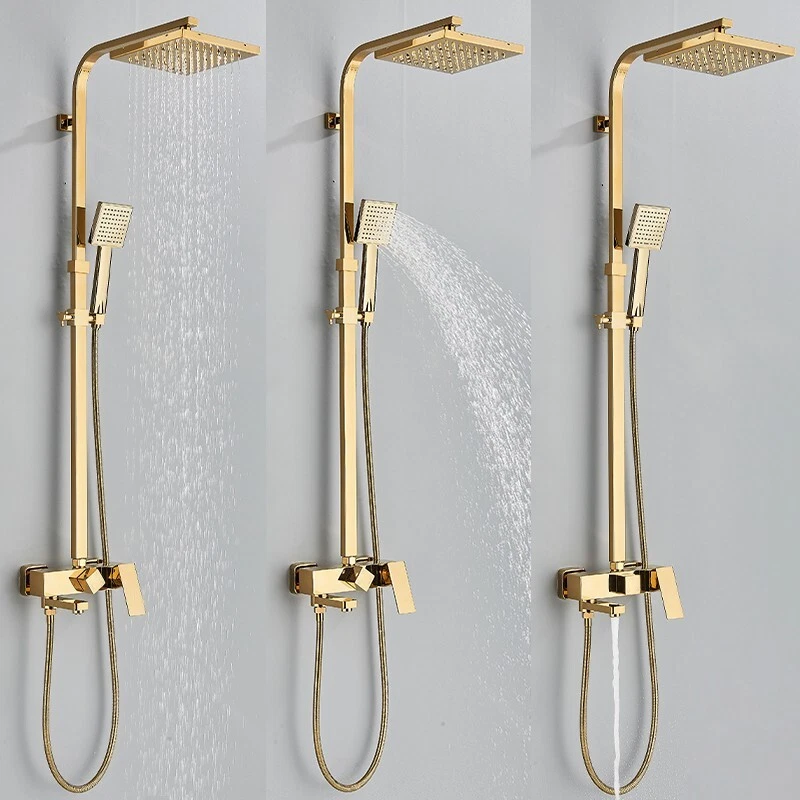 Gold Duschsystem Duscharmatur Duschset Regendusche Kopf Handbrause Mischbatterie - Bild 3 von 4