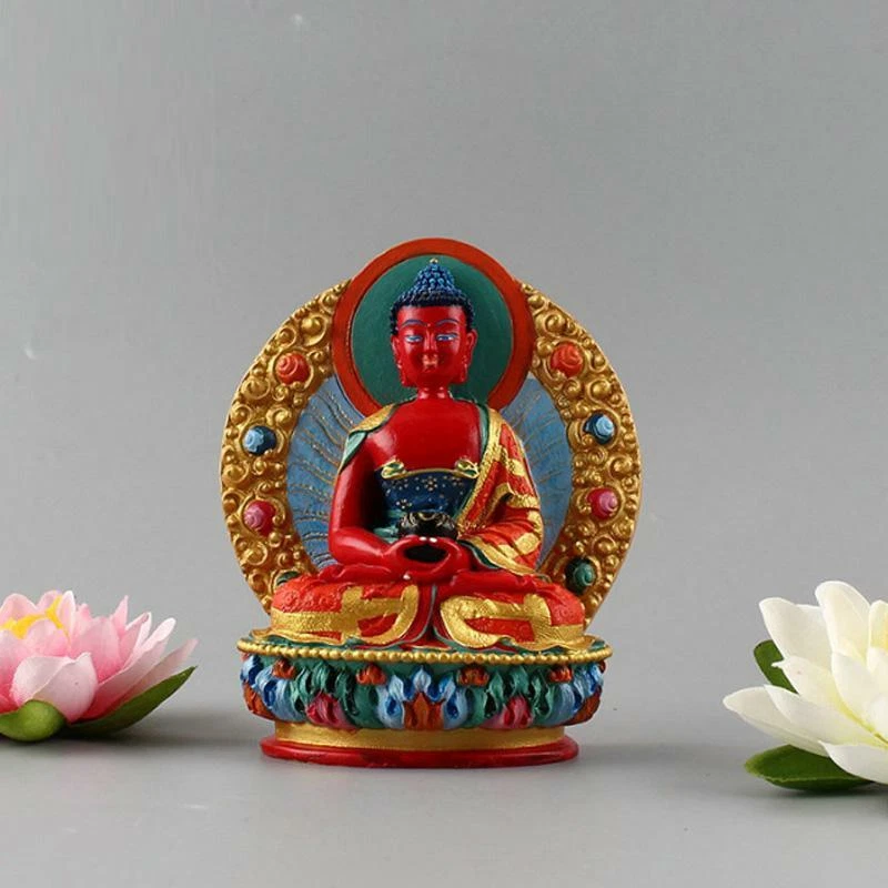 Tibetan Buddhism Amitabha Buddha Statue Feng Shui Resin Semicircle Hand-painted - Image 3 of 4