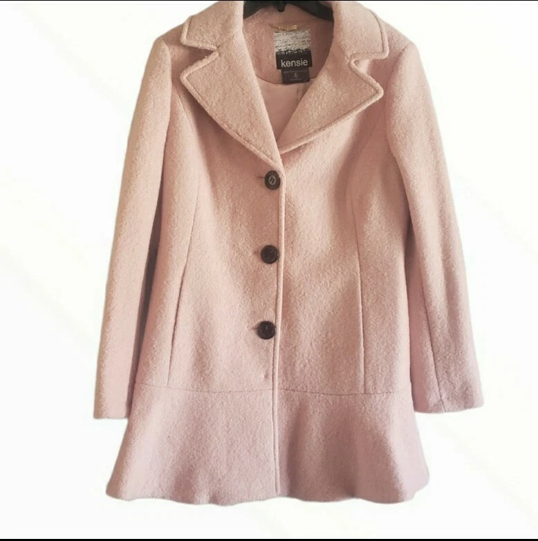 KENSIE Women s Notched Lapel Peplum Pink Coat Size Large eBay