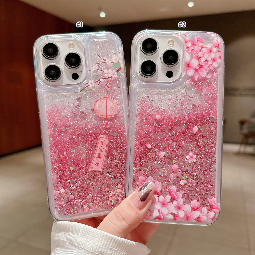 Quicksand Cherry Blossom Pattern Crashproof Phone Case Fr iPhone 15Pro Max 14 11