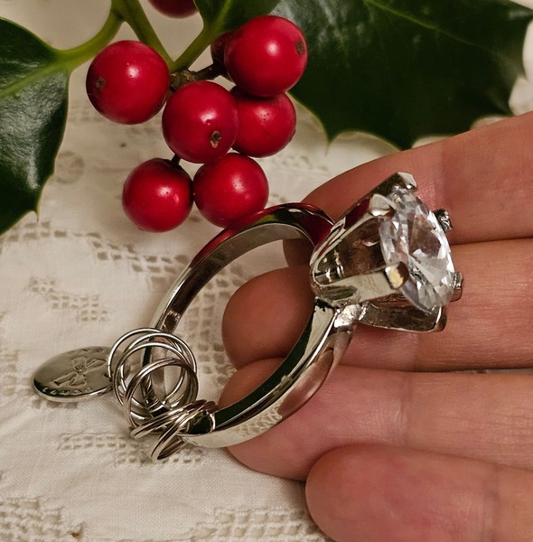 Vintage RENA LANGE silberfarbener Verlobungsring Schlüsselanhänger Schlüsselring/Tasche RAR 