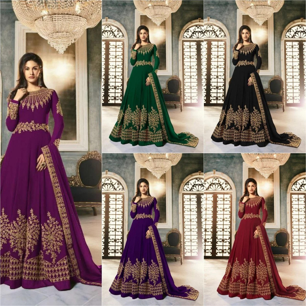 Green Designer Indian Bridal Anarkali Long Gown In Net SFFZ112523 – Siya  Fashions