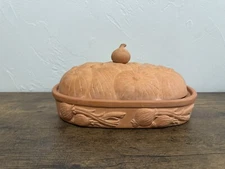 Boston Warehouse Williams Sonoma Clay Terra Cotta Orange Lidded Roaster Baker