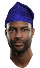 Blue Embroidered African Hand Woven ASO Oke Hat 