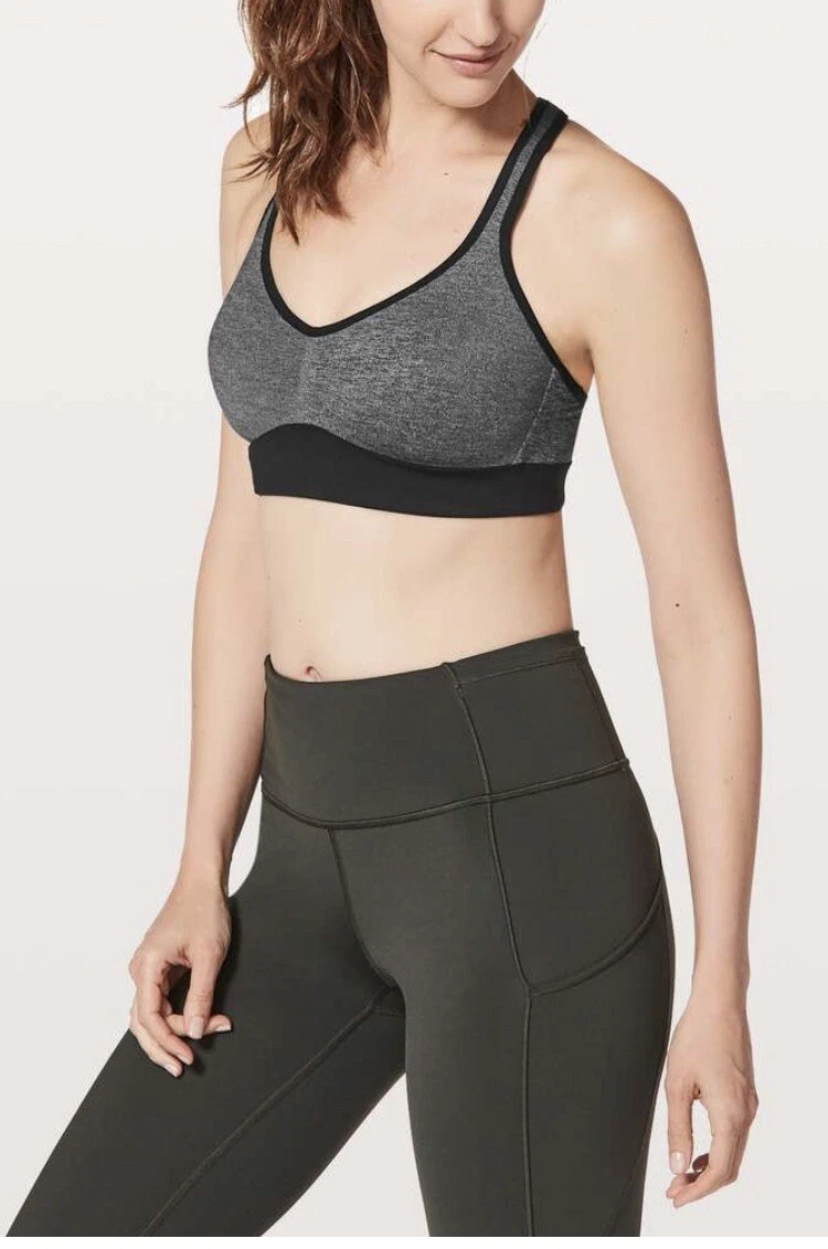 Lululemon Size 6 Speed Up Bra Heathered Black Sports Top Yoga Run