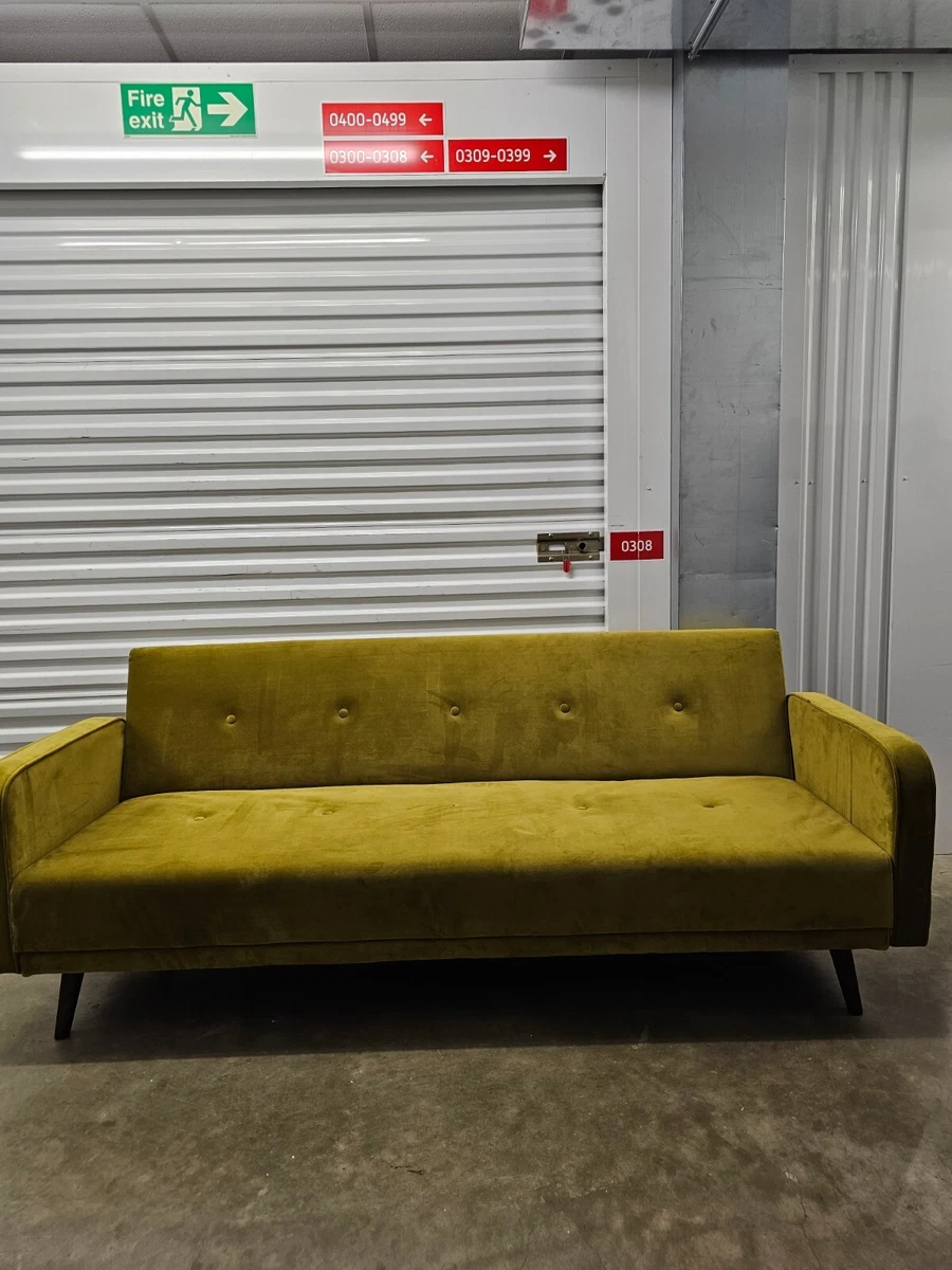 Made Chou Click Clack Sofa Bed in Gold Velvet Yellow Read T C RRP 495