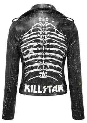 Killstar Morgue Gimme Bones Women's Biker Jacket - Skeleton Print