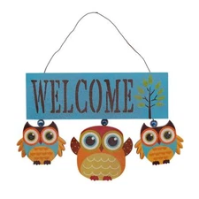 Owl Welcome Sign for Front Door Hanging Decor Wooden Home Wall Decor 6.8x8.8"